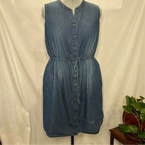 Faded Glory, lightweight, denim, sleeveless dress, drawstring waist,knee length